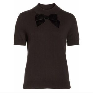 Kate Spade Black Short Sleeve Sweater with Bow Wool Blend Size small